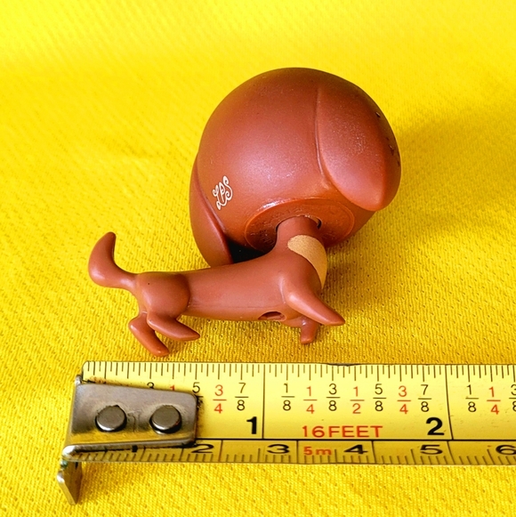 Littlest Pet Shop Dachshund Figure No.3297, LPS Brown Dog aqua eyes - Picture 2 of 2